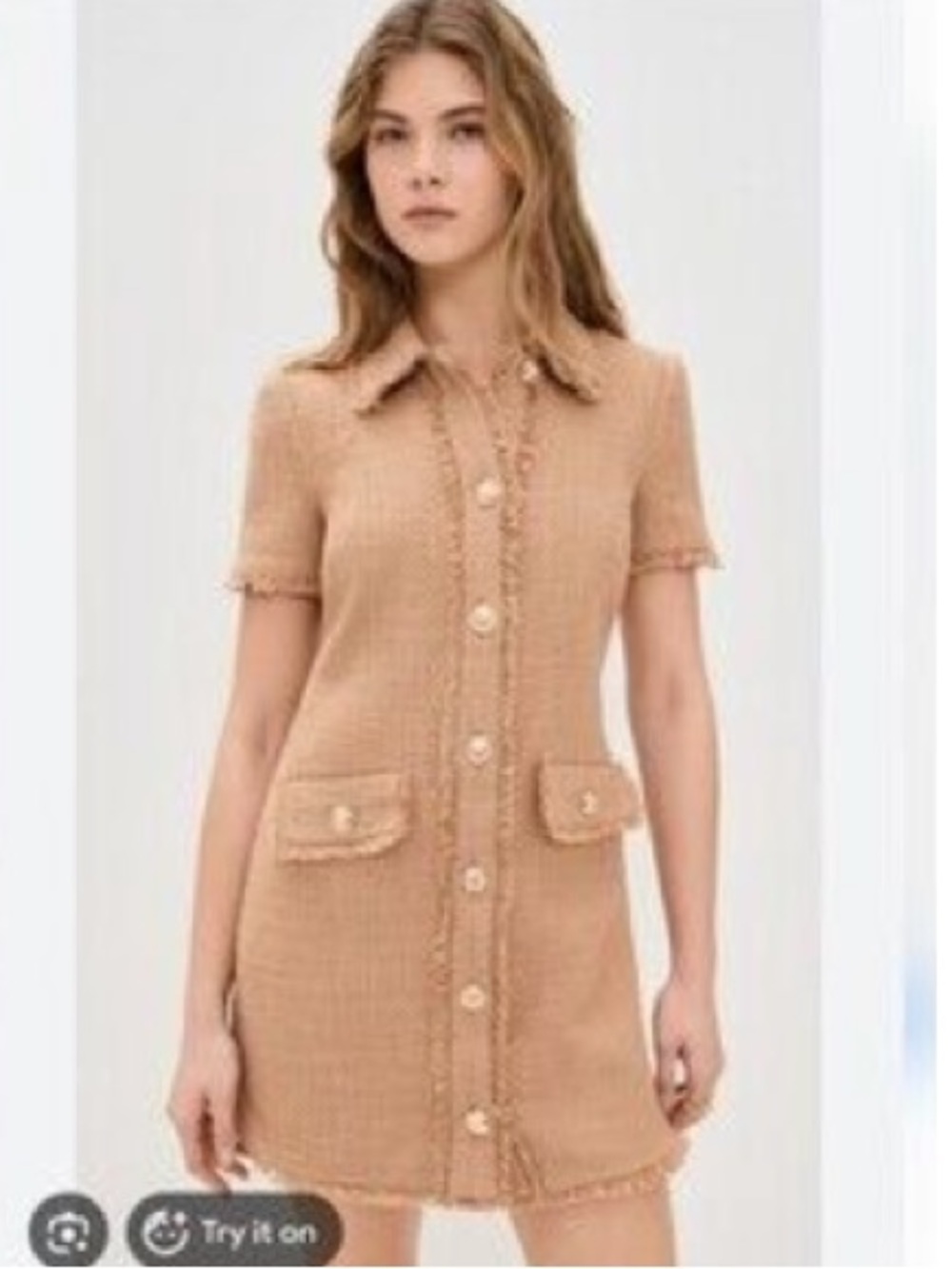 NWOT cinq a sept Brown Tweed Short-Sleeve Button-Front Mini Dress